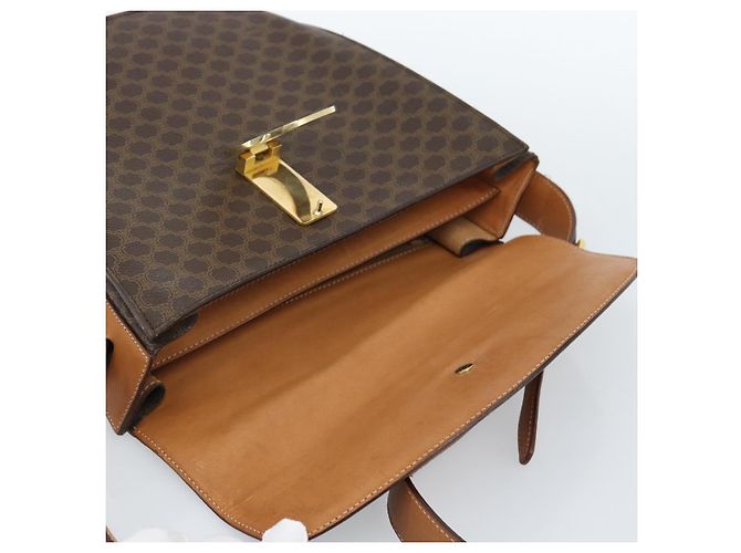 Céline Borsa a tracolla circolare CELINE Macadam Canvas PVC Pelle Marrone Oro Auth 183857A D'oro - vista 10