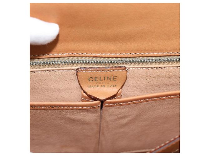Céline Borsa a tracolla circolare CELINE Macadam Canvas PVC Pelle Marrone Oro Auth 183857A D'oro - vista 18