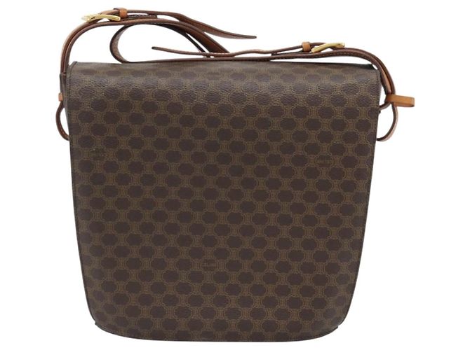 Céline Borsa a tracolla circolare CELINE Macadam Canvas PVC Pelle Marrone Oro Auth 183857A D'oro - vista 2