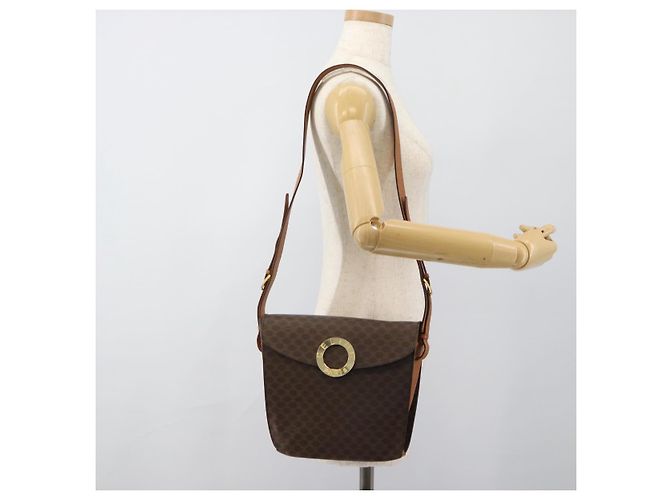 Céline Borsa a tracolla circolare CELINE Macadam Canvas PVC Pelle Marrone Oro Auth 183857A D'oro - vista 24