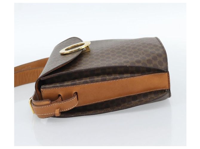 Céline Borsa a tracolla circolare CELINE Macadam Canvas PVC Pelle Marrone Oro Auth 183857A D'oro - vista 3