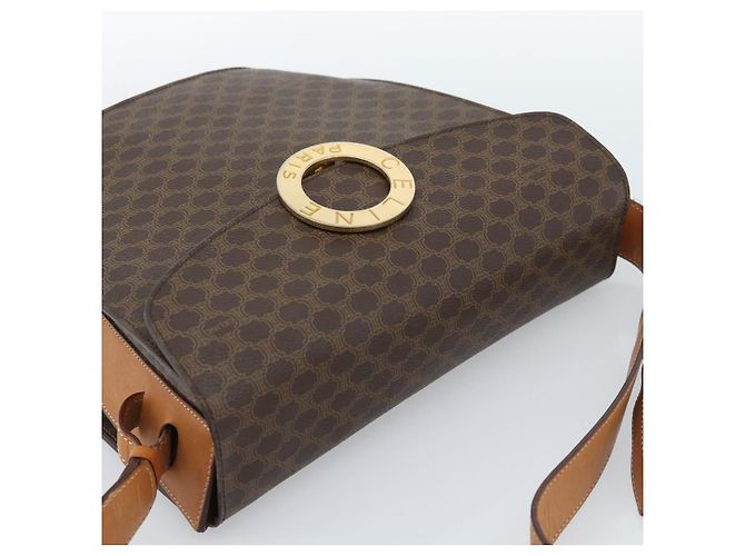 Céline Borsa a tracolla circolare CELINE Macadam Canvas PVC Pelle Marrone Oro Auth 183857A D'oro - vista 6