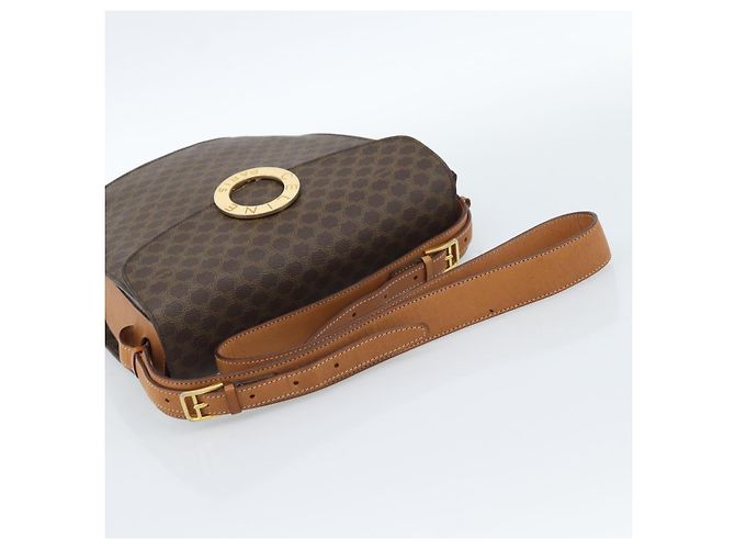 Céline Borsa a tracolla circolare CELINE Macadam Canvas PVC Pelle Marrone Oro Auth 183857A D'oro - vista 7