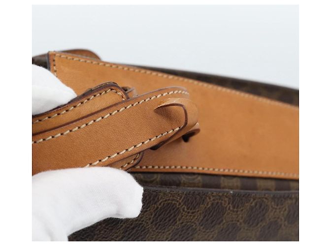Céline Borsa a tracolla circolare CELINE Macadam Canvas PVC Pelle Marrone Oro Auth 183857A D'oro - vista 9