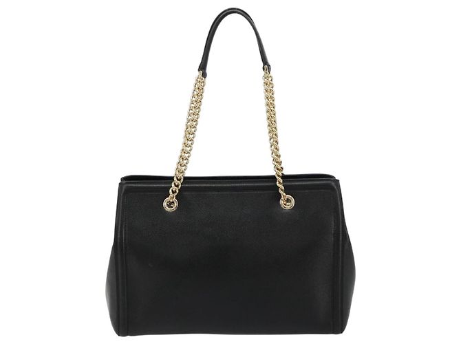 Bolso de hombro Salvatore Ferragamo Vala Chain de cuero negro y dorado Auth ka4612V - vista 2