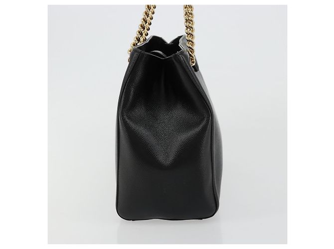 Bolso de hombro Salvatore Ferragamo Vala Chain de cuero negro y dorado Auth ka4612V - vista 4