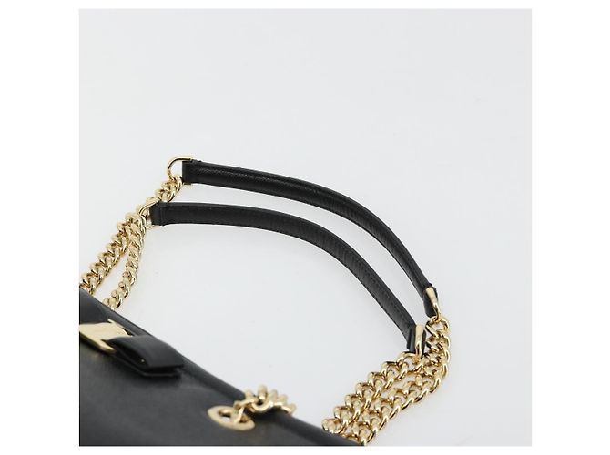 Bolso de hombro Salvatore Ferragamo Vala Chain de cuero negro y dorado Auth ka4612V - vista 8