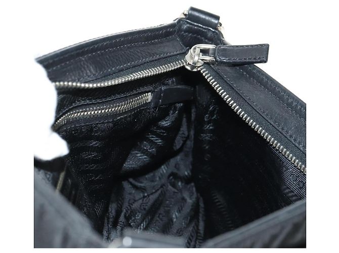 Borsa a tracolla PRADA Nylon Nero Argento Auth yk20454SAV - vista 24