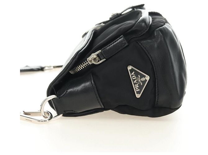 Borsa a tracolla PRADA Nylon Nero Argento Auth yk20454SAV - vista 3