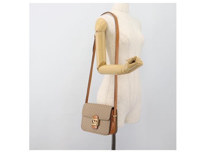Céline Borsa a tracolla CELINE Macadam Canvas PVC Beige Oro Auth 184209 D'oro - vista 22