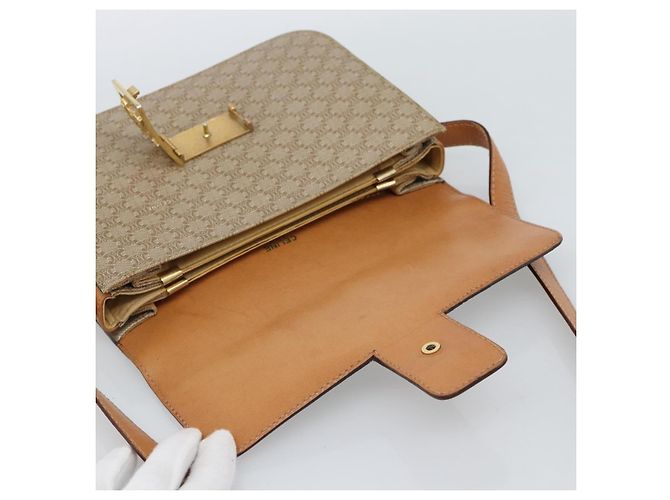 Céline Borsa a tracolla CELINE Macadam Canvas PVC Beige Oro Auth 184209 D'oro - vista 9
