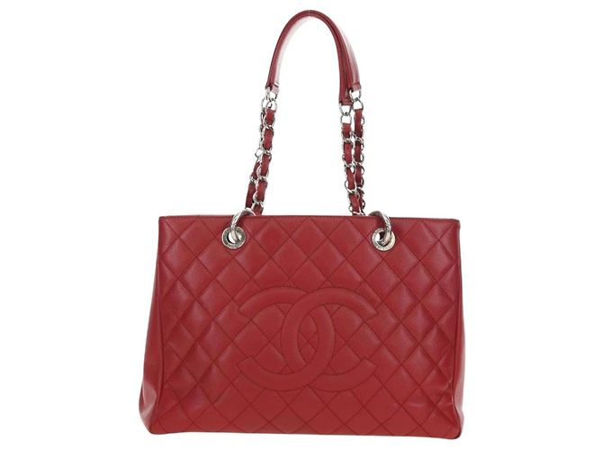 CHANEL GST Matelasse Chain Tote Bag Caviar Skin Red Silver CC Auth ep14654V Argento Rosso - vista 13