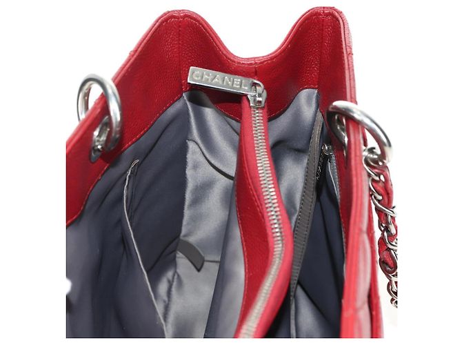 CHANEL GST Matelasse Chain Tote Bag Caviar Skin Red Silver CC Auth ep14654V Argento Rosso - vista 19