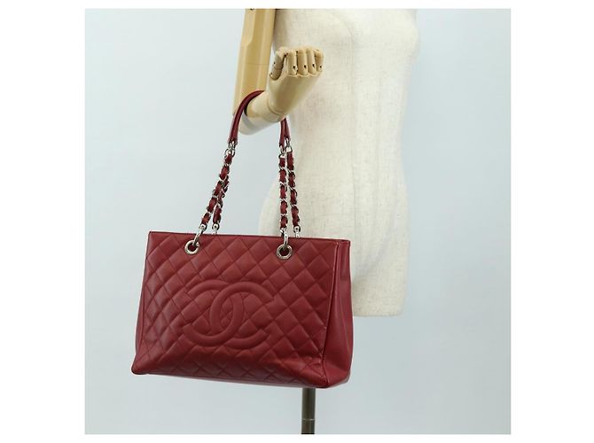 CHANEL GST Matelasse Chain Tote Bag Caviar Skin Red Silver CC Auth ep14654V Argento Rosso - vista 24