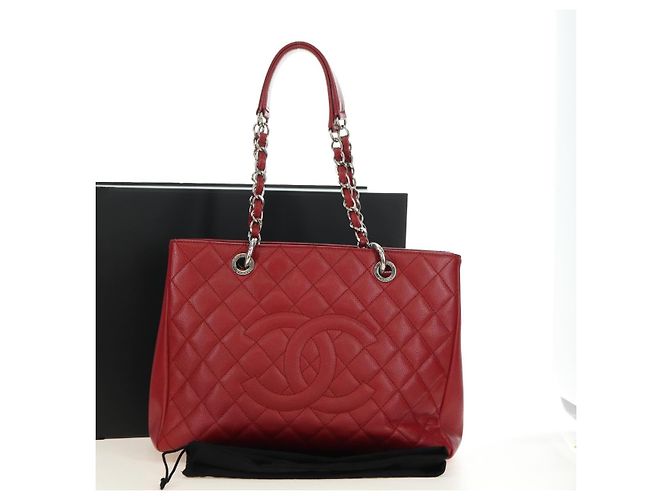 CHANEL GST Matelasse Chain Tote Bag Caviar Skin Red Silver CC Auth ep14654V Argento Rosso - vista 25
