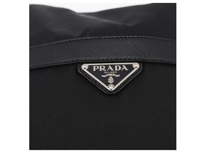 Borsa a tracolla PRADA Nylon Nero Argento Auth 184177A - vista 17