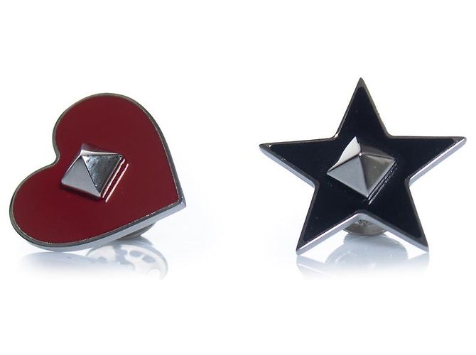 Valentino, set di 2 spille con cuore e stella Nero Argento Rosso - vista 2