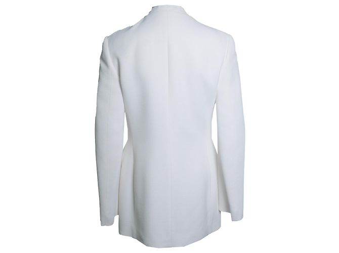 Jil Sander, geraffte Crêpe-Jacke mit Blatt-Brosche Weiß - Ansicht 2