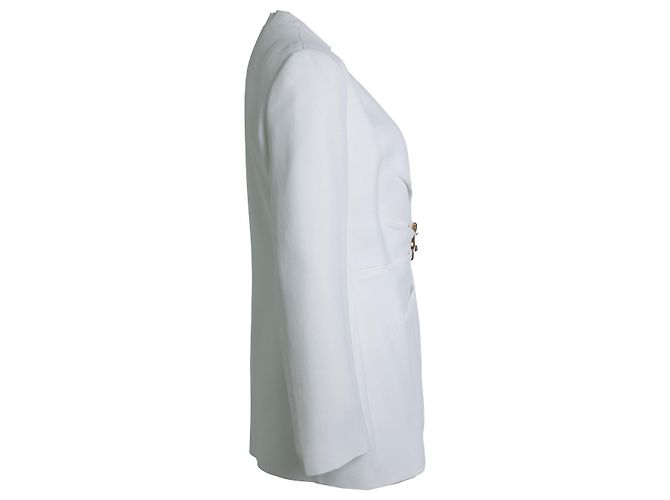 Jil Sander, geraffte Crêpe-Jacke mit Blatt-Brosche Weiß - Ansicht 3