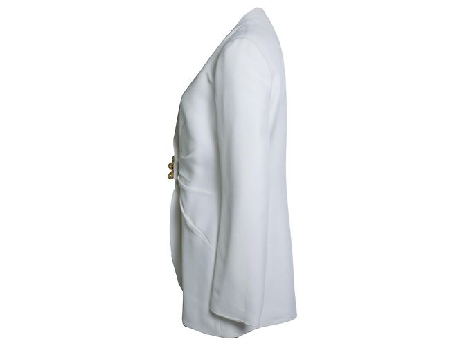 Jil Sander, geraffte Crêpe-Jacke mit Blatt-Brosche Weiß - Ansicht 4