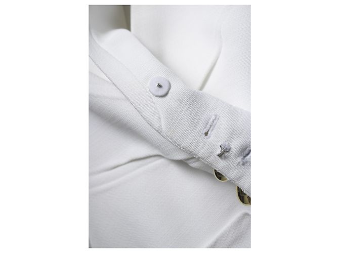 Jil Sander, geraffte Crêpe-Jacke mit Blatt-Brosche Weiß - Ansicht 8