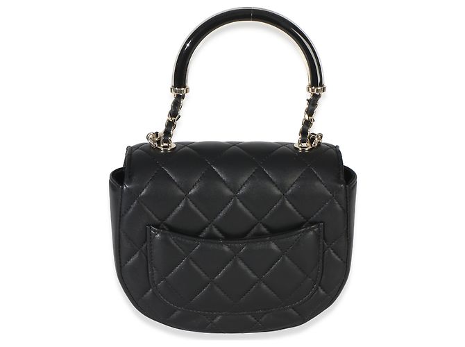 Timeless Chanel Black Quilted Lambskin CC Half Moon Top Handle Flap Nero - vista 2