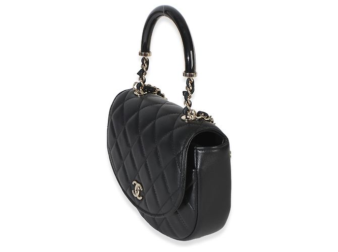 Timeless Chanel Black Quilted Lambskin CC Half Moon Top Handle Flap Nero - vista 3