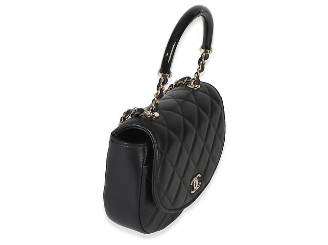 Timeless Chanel Black Quilted Lambskin CC Half Moon Top Handle Flap Nero - vista 4