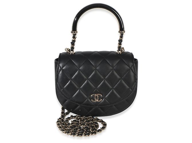 Timeless Chanel Black Quilted Lambskin CC Half Moon Top Handle Flap Nero - vista 8