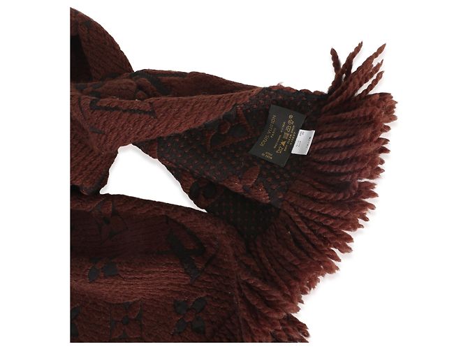 Sciarpa Louis Vuitton in lana Logomania con monogramma marrone e frange - vista 2