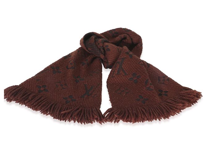 Sciarpa Louis Vuitton in lana Logomania con monogramma marrone e frange - vista 4