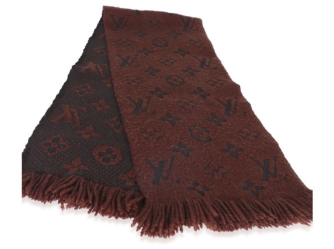 Sciarpa Louis Vuitton in lana Logomania con monogramma marrone e frange - vista 5