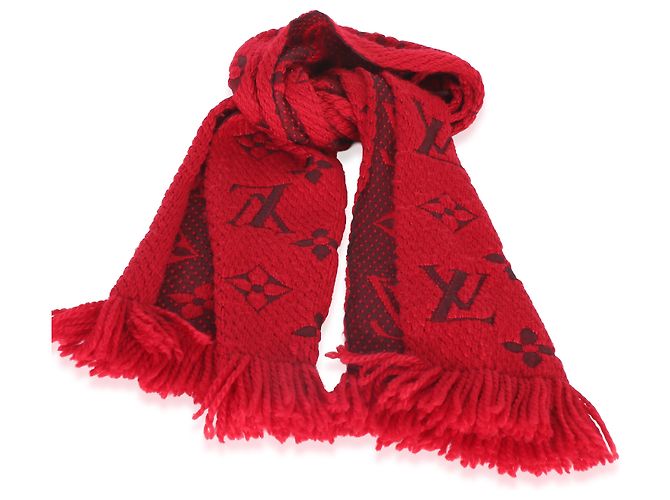 Sciarpa Louis Vuitton Red Monogram Wool Logomania con frange - vista 2