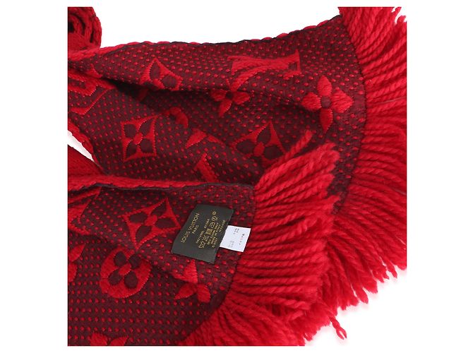 Sciarpa Louis Vuitton Red Monogram Wool Logomania con frange - vista 3