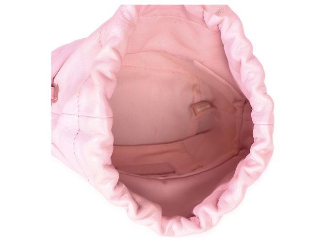 Borsa bucket Chanel in agnello trapuntato rosa con coulisse e perle - vista 5