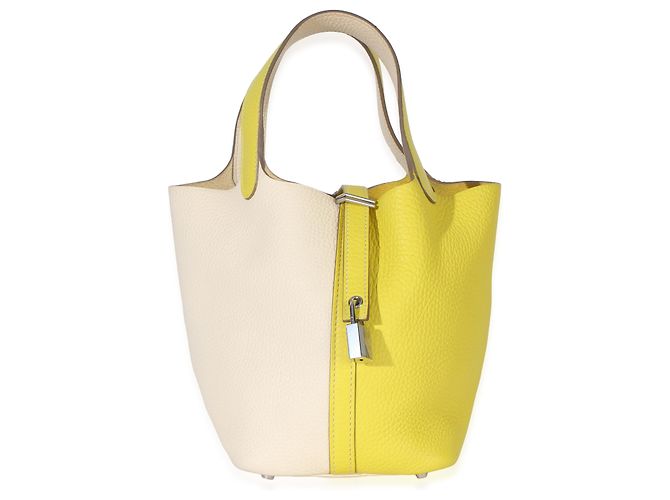 Hermès Clemence Bi-Color Lime Nata Picotin Lock 18 PHW Beige Giallo - vista 2