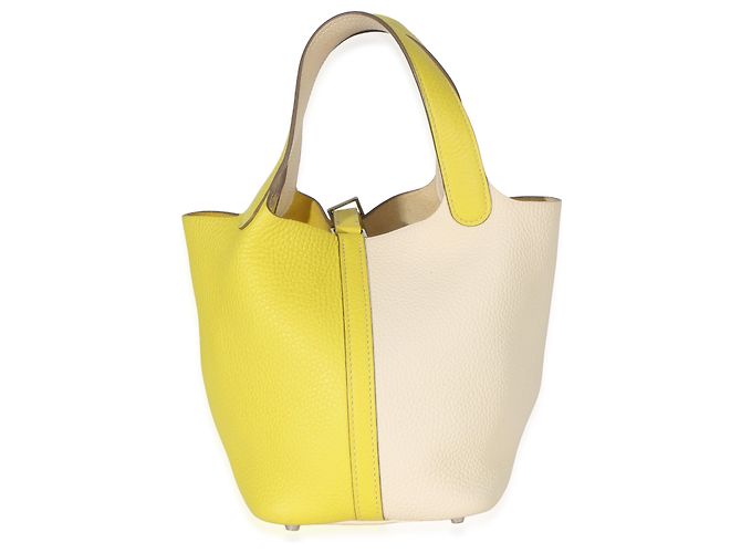 Hermès Clemence Bi-Color Lime Nata Picotin Lock 18 PHW Beige Giallo - vista 3