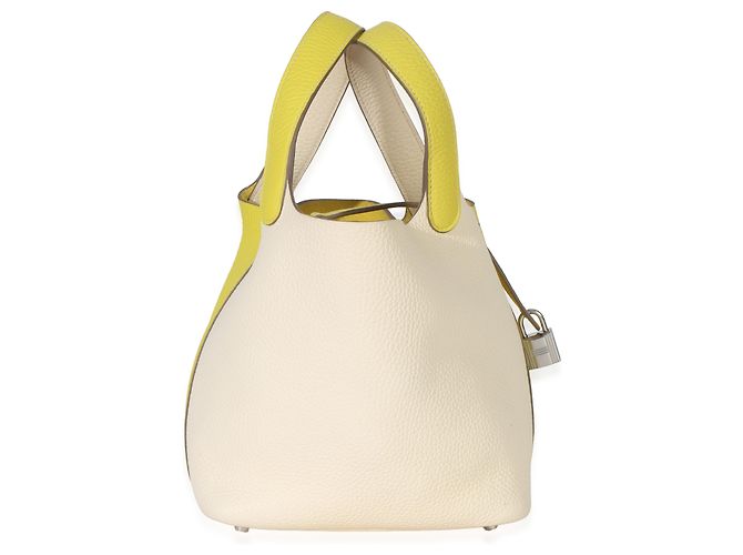 Hermès Clemence Bi-Color Lime Nata Picotin Lock 18 PHW Beige Giallo - vista 4