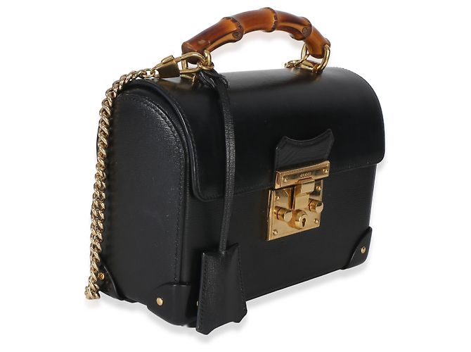 Borsa a tracolla Gucci Black Azalea in pelle di vitello piccola con lucchetto e bambù Nero - vista 4
