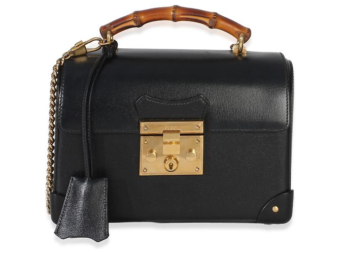 Borsa a tracolla Gucci Black Azalea in pelle di vitello piccola con lucchetto e bambù Nero - vista 8