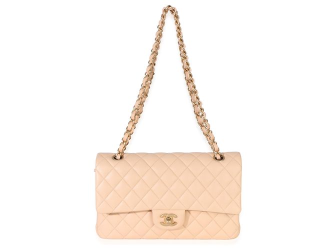 Timeless Borsa Chanel Beige Quilted Lambskin Medium Classic Double Flap - vista 5