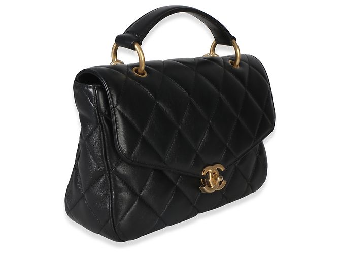 Timeless Borsa Chanel Black Quilted Lambskin Top Handle Envelope Flap Bag Nero - vista 4