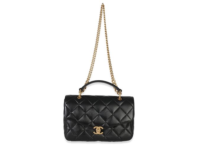 Timeless Borsa Chanel Black Quilted Lambskin Top Handle Envelope Flap Bag Nero - vista 5