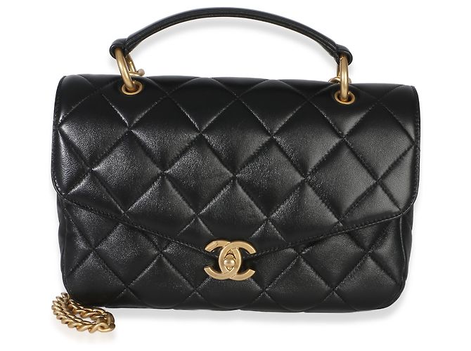 Timeless Borsa Chanel Black Quilted Lambskin Top Handle Envelope Flap Bag Nero - vista 8