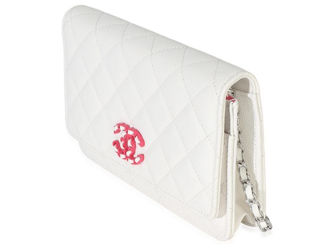 Wallet On Chain Portafoglio con catena Chanel White Pink Matelassé Caviar Woven CC Rosa Bianco - vista 3