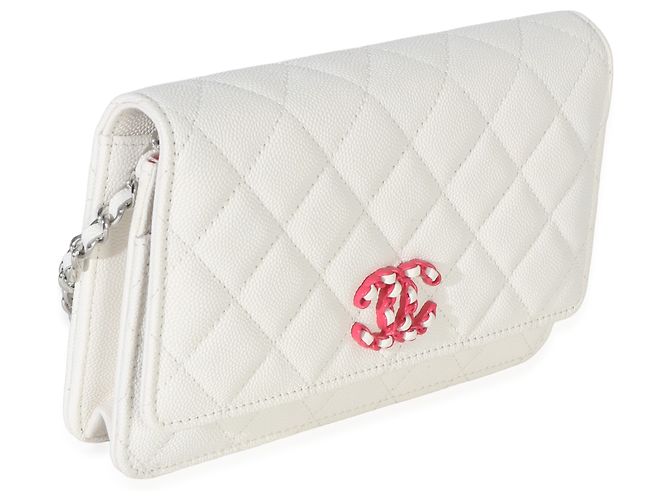 Wallet On Chain Portafoglio con catena Chanel White Pink Matelassé Caviar Woven CC Rosa Bianco - vista 4