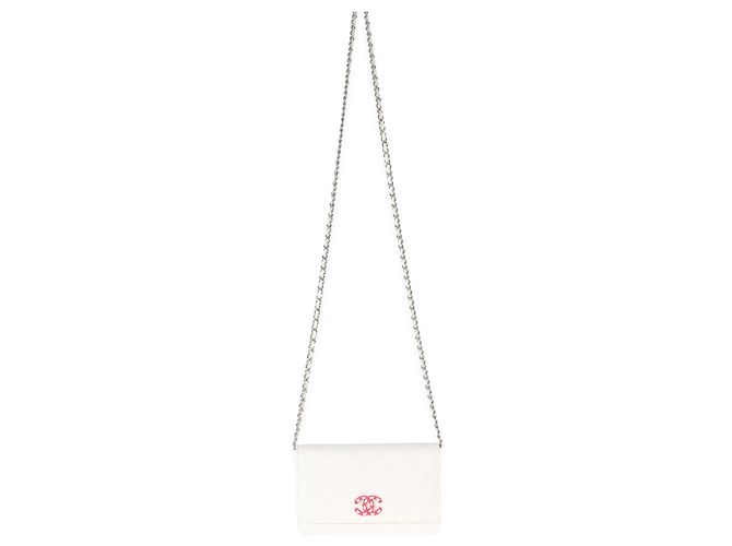 Wallet On Chain Portafoglio con catena Chanel White Pink Matelassé Caviar Woven CC Rosa Bianco - vista 5