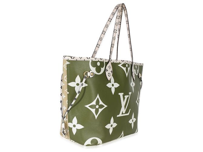 Louis Vuitton Kaki Monogram Giant Neverfull MM Bianco Verde - vista 4
