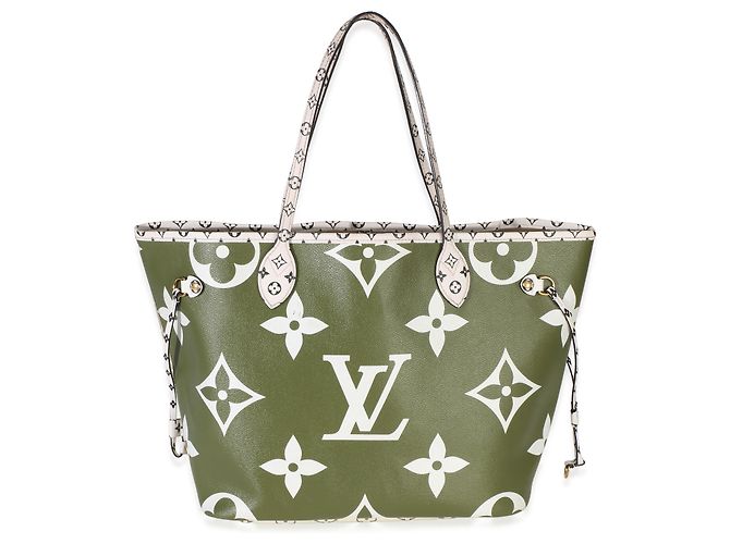 Louis Vuitton Kaki Monogram Giant Neverfull MM Bianco Verde - vista 8