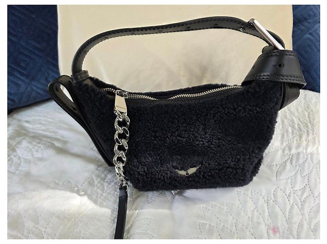 Zadig & Voltaire Borsa a tracolla Cecilia XS in shearling nero - vista 12